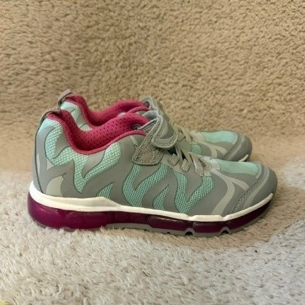Geox Sneakers Girls Size 12K Grey Mint Green Respira Athletic Hook and Loop